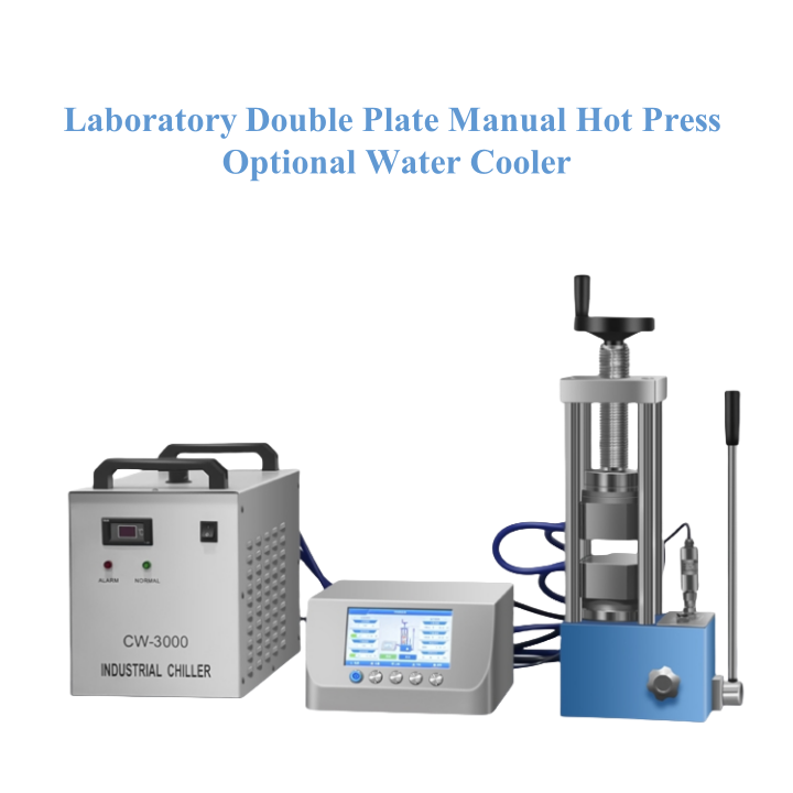 Pressa a caldo manuale a doppia piastra da laboratorio. Raffreddatore d'acqua opzionale